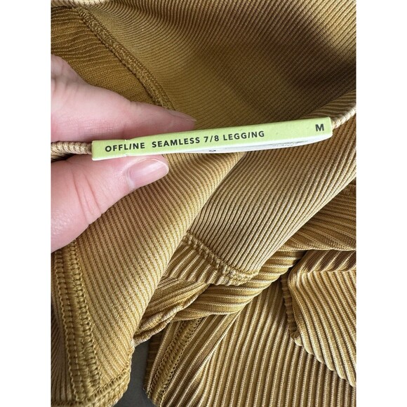 Aerie OFFLINE Medium Seamless Cable High Waisted 7/8 Leggings Washed Gold NWT - Picture 8 of 12